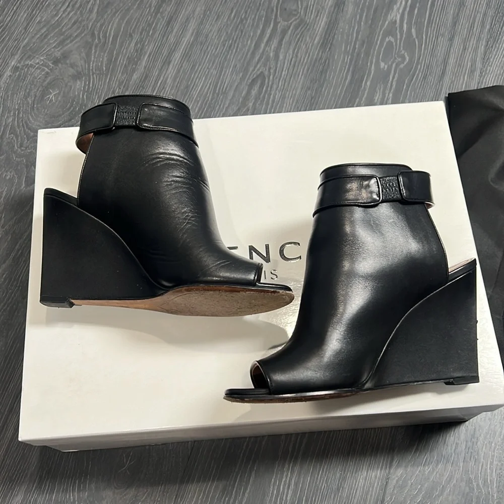 Givenchy Black Leather Wedge Sandals
